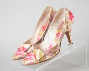 1950s Pink Silk Rose Heels | size 5/5.5