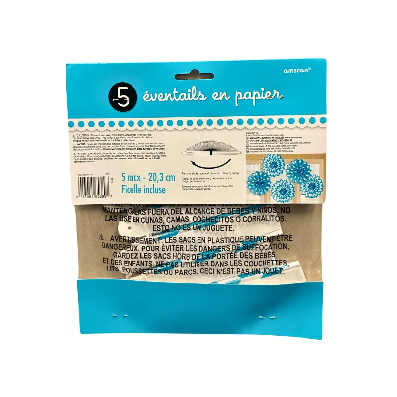 5 Blue Paper Fans
