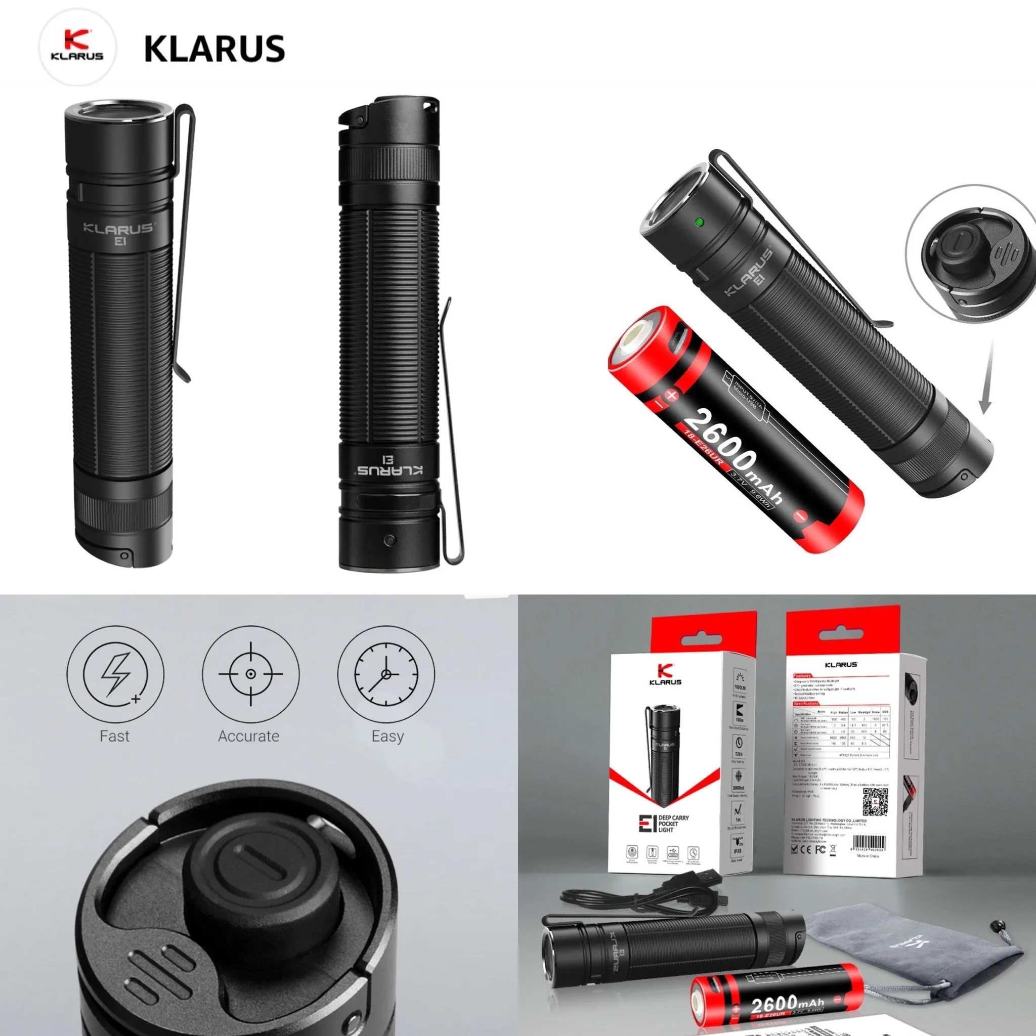 Klarus E1 1000 Lumens 9025CD 190M
