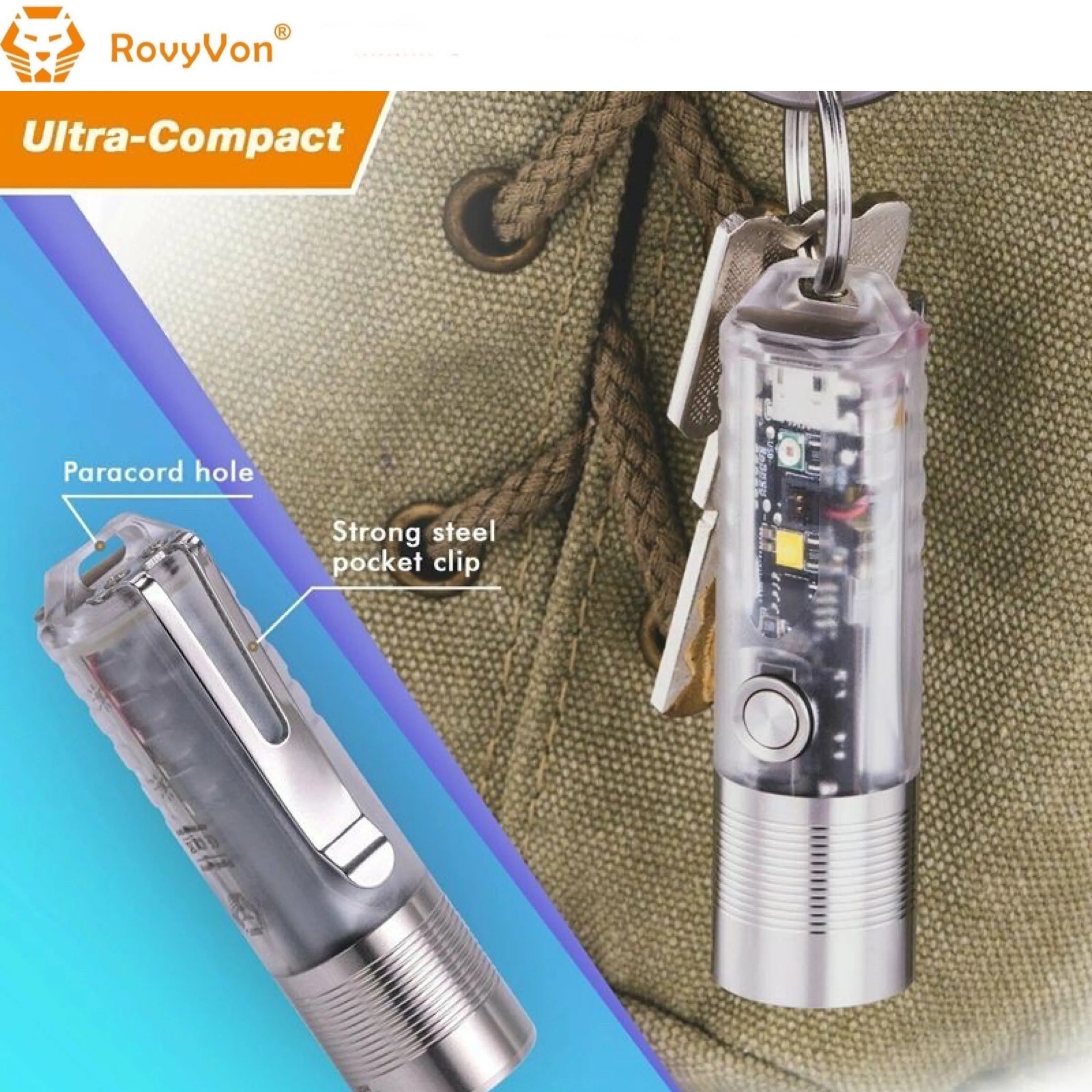 RovyVon Aurora A25 White/UV Green GITD 1000 Lumens EDC Keychain Flashlight