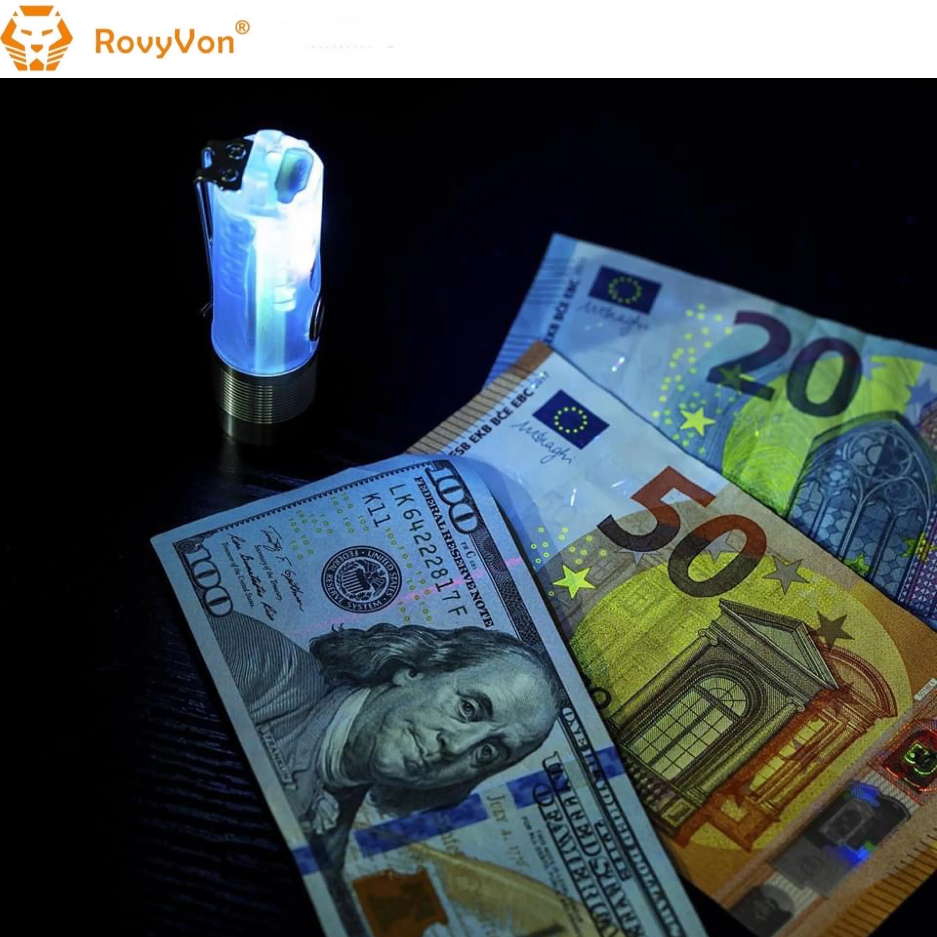 RovyVon Aurora A25 White/UV Green GITD 1000 Lumens EDC Keychain Flashlight