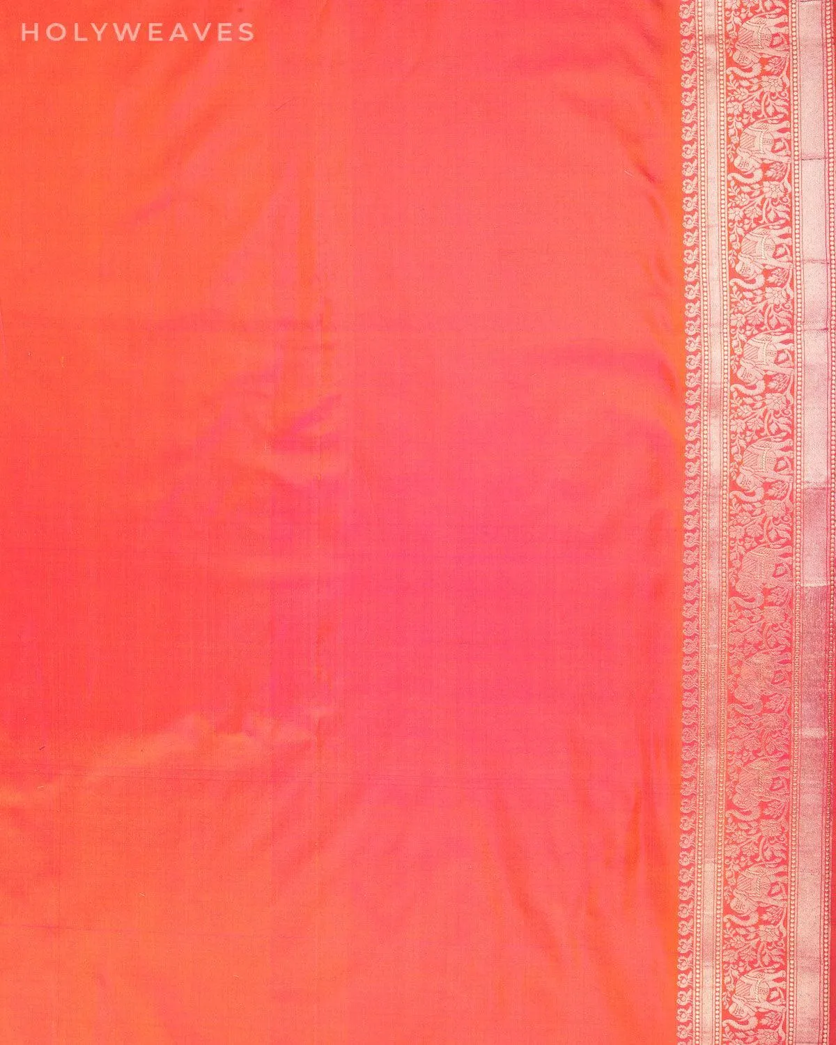 Shot Pink-Orange Banarasi Shikargah Cutwork Brocade Handwoven Katan Silk Saree with Elephant Trail Border