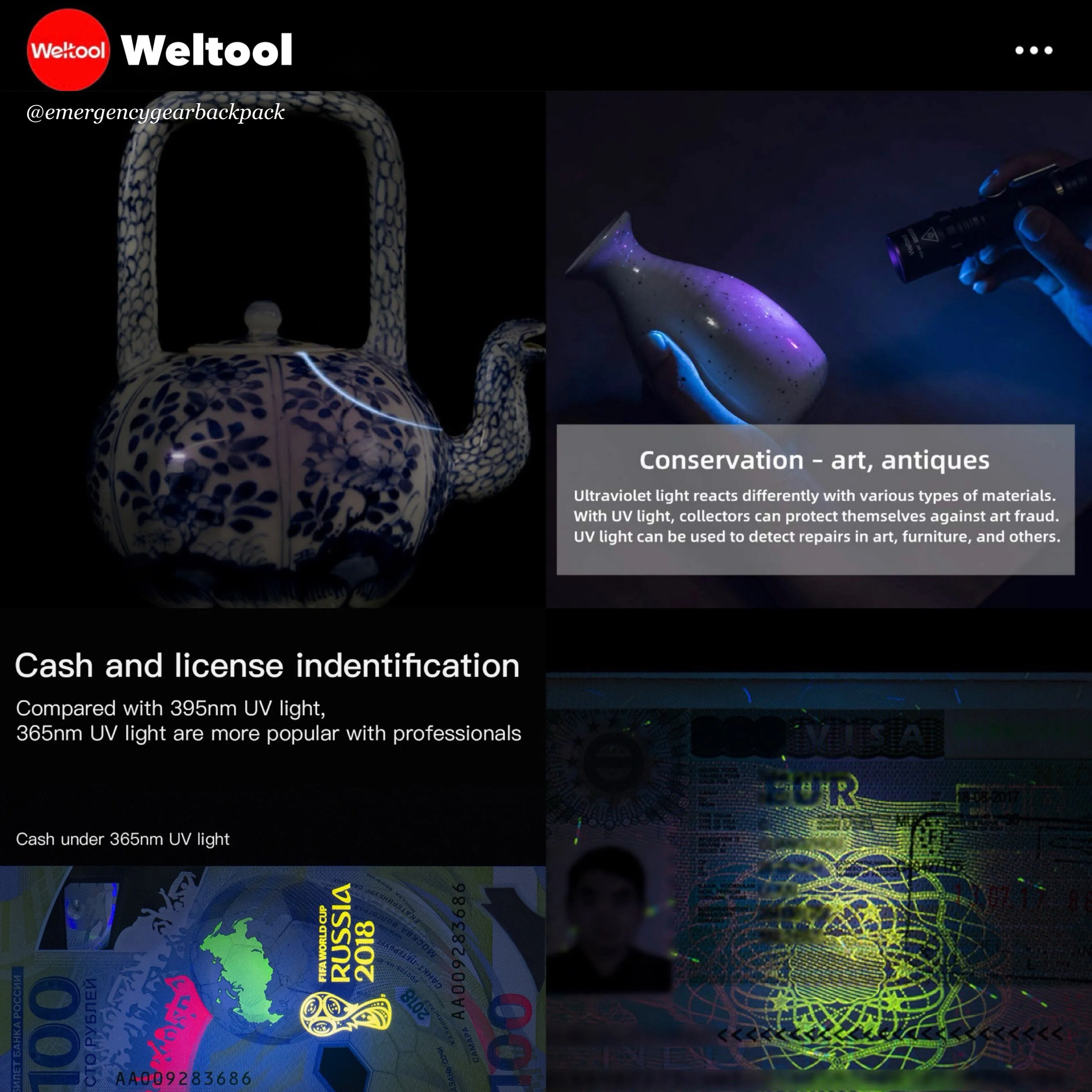 Weltool M2-BF UV 365nm Professional Black Light LED Flashlight