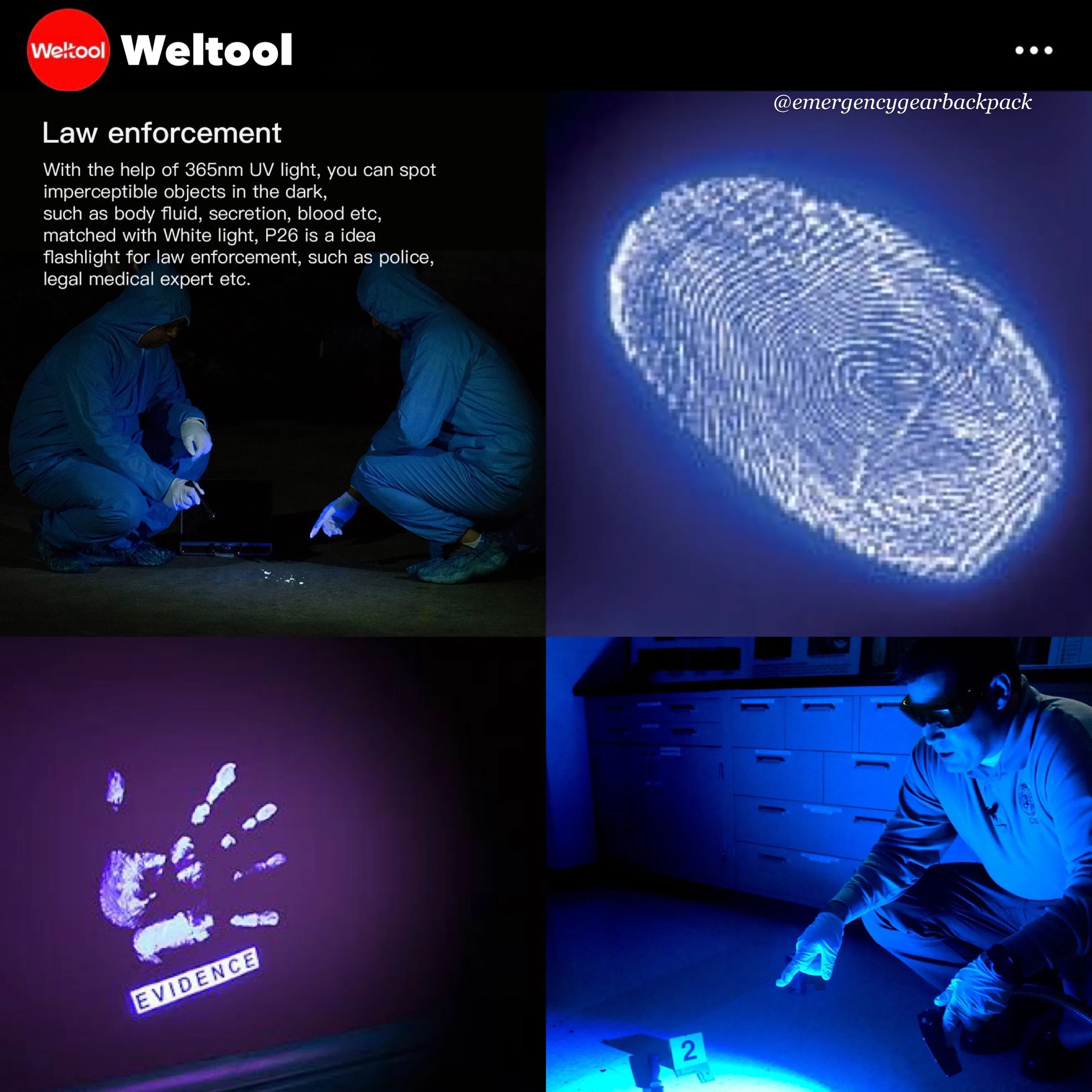 Weltool M2-BF UV 365nm Professional Black Light LED Flashlight