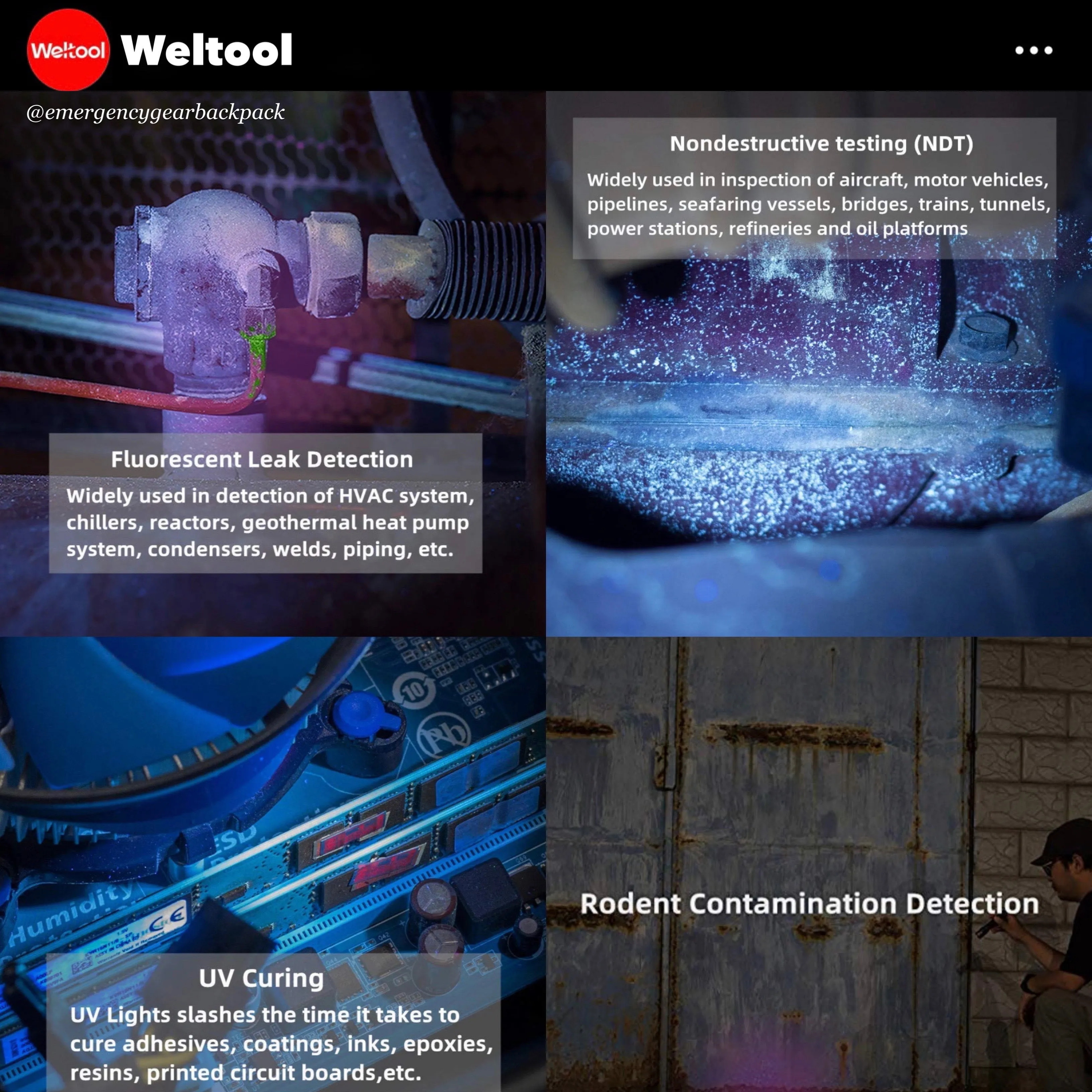 Weltool M2-BF UV 365nm Professional Black Light LED Flashlight